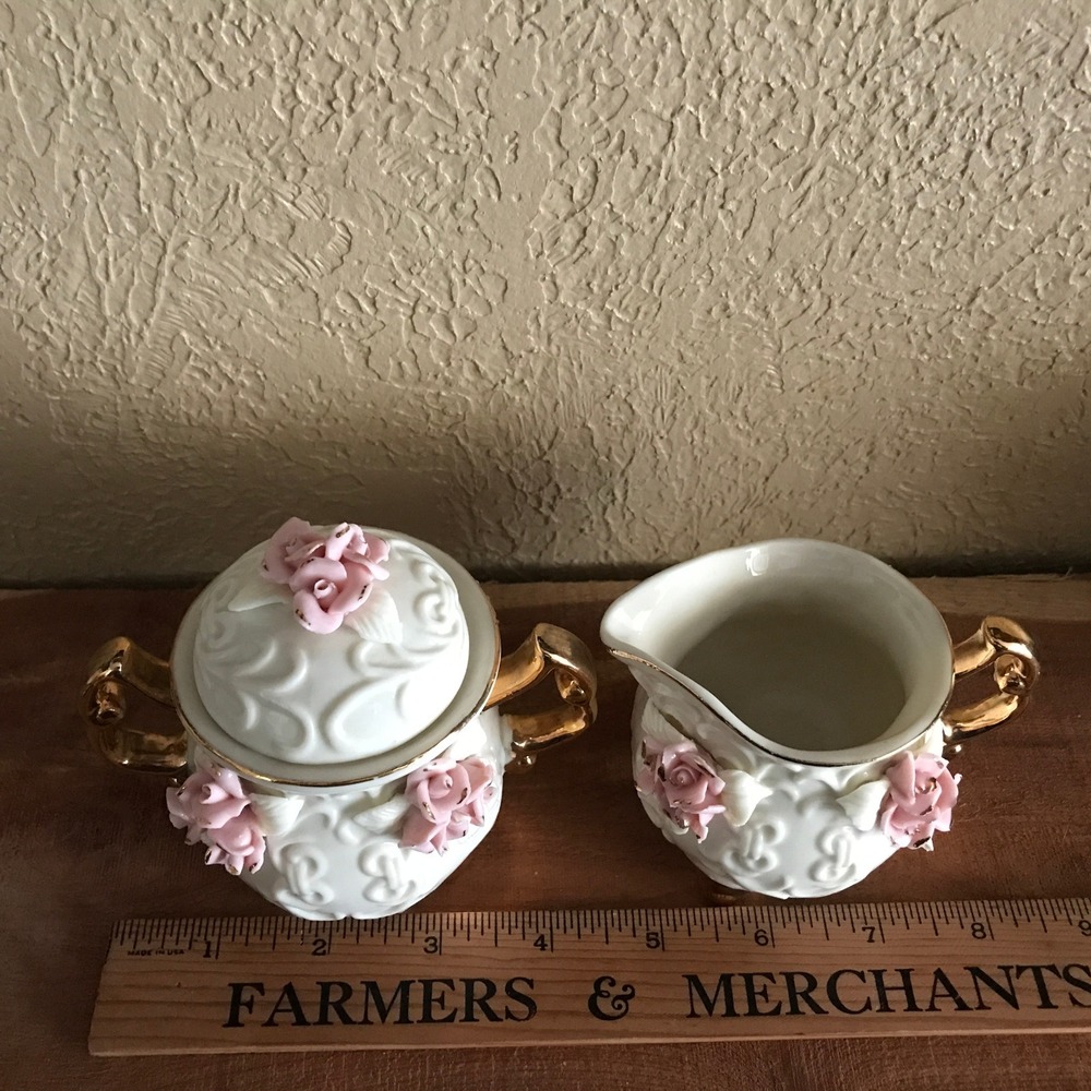 Vintage Cracker Barrel Rose Creamer & Sugar Set Porcelain Giftware - Picture 11 of 11